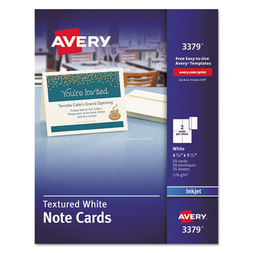Avery® wholesale. AVERY Textured Note Cards, Inkjet, 4 1-4 X 5 1-2, Uncoated White, 50-bx W-envelopes. HSD Wholesale: Janitorial Supplies, Breakroom Supplies, Office Supplies.