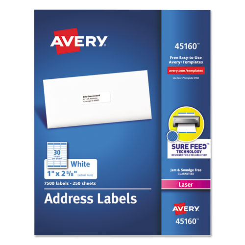 Avery® wholesale. AVERY White Address Labels W- Sure Feed Technology For Laser Printers, Laser Printers, 1 X 2.63, White, 30-sheet, 250 Sheets-box. HSD Wholesale: Janitorial Supplies, Breakroom Supplies, Office Supplies.