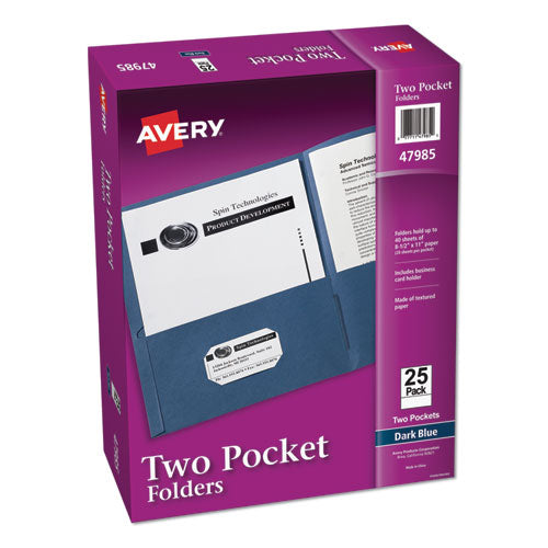 Avery® wholesale. Two-pocket Folder, 40-sheet Capacity, Dark Blue, 25-box. HSD Wholesale: Janitorial Supplies, Breakroom Supplies, Office Supplies.