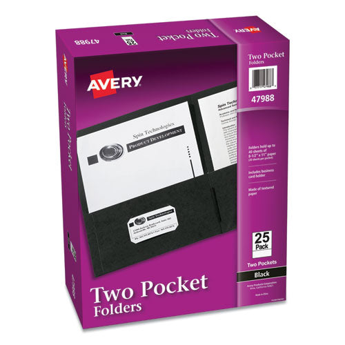 Avery® wholesale. Two-pocket Folder, 40-sheet Capacity, Black, 25-box. HSD Wholesale: Janitorial Supplies, Breakroom Supplies, Office Supplies.