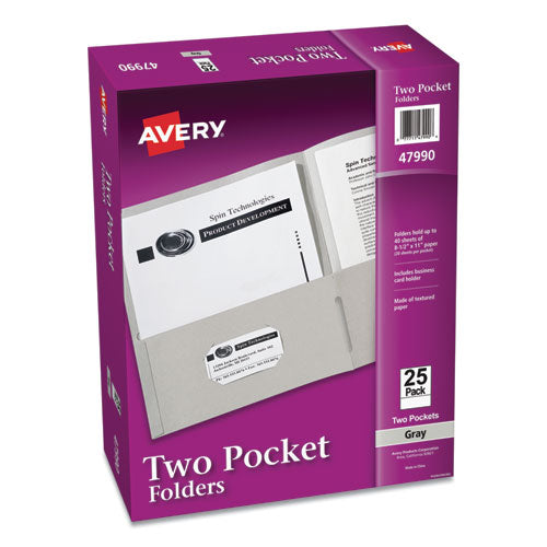 Avery® wholesale. Two-pocket Folder, 40-sheet Capacity, Gray, 25-box. HSD Wholesale: Janitorial Supplies, Breakroom Supplies, Office Supplies.