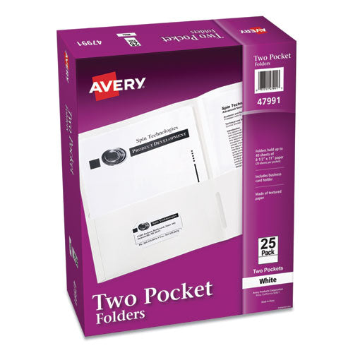 Avery® wholesale. AVERY Two-pocket Folder, 40-sheet Capacity, White, 25-box. HSD Wholesale: Janitorial Supplies, Breakroom Supplies, Office Supplies.