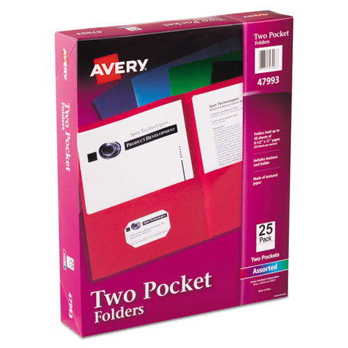 Avery® wholesale. Two-pocket Folder, 40-sheet Capacity, Assorted Colors, 25-box. HSD Wholesale: Janitorial Supplies, Breakroom Supplies, Office Supplies.