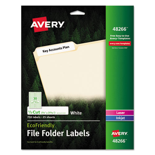 Avery® wholesale. AVERY Ecofriendly Permanent File Folder Labels, 0.66 X 3.44, White, 30-sheet, 25 Sheets-pack. HSD Wholesale: Janitorial Supplies, Breakroom Supplies, Office Supplies.