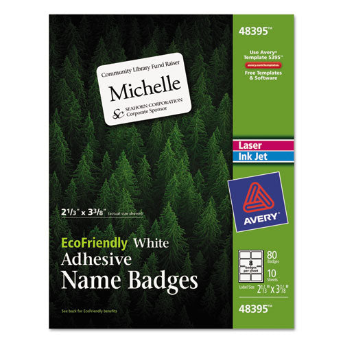 Avery® wholesale. AVERY Ecofriendly Adhesive Name Badge Labels, 3.38 X 2.33, White, 80-pack. HSD Wholesale: Janitorial Supplies, Breakroom Supplies, Office Supplies.