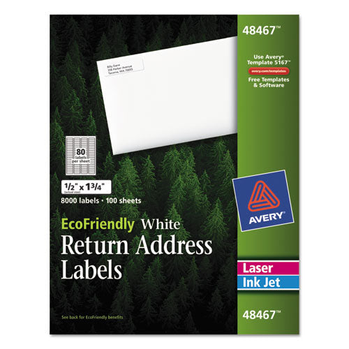 Avery® wholesale. AVERY Ecofriendly Mailing Labels, Inkjet-laser Printers, 0.5 X 1.75, White, 80-sheet, 100 Sheets-pack. HSD Wholesale: Janitorial Supplies, Breakroom Supplies, Office Supplies.