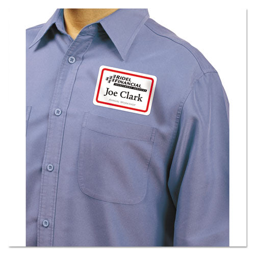 Avery® wholesale. AVERY Flexible Adhesive Name Badge Labels, 3.38 X 2.33, White-red Border, 400-box. HSD Wholesale: Janitorial Supplies, Breakroom Supplies, Office Supplies.