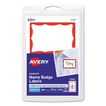 Load image into Gallery viewer, Avery® wholesale. AVERY Printable Adhesive Name Badges, 3.38 X 2.33, Red Border, 100-pack. HSD Wholesale: Janitorial Supplies, Breakroom Supplies, Office Supplies.