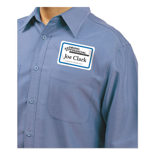 Avery® wholesale. AVERY Flexible Adhesive Name Badge Labels, 3.38 X 2.33, White-blue Border, 40-pack. HSD Wholesale: Janitorial Supplies, Breakroom Supplies, Office Supplies.