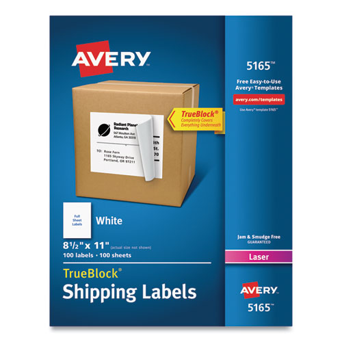 Avery® wholesale. AVERY Shipping Labels With Trueblock Technology, Laser Printers, 8.5 X 11, White, 100-box. HSD Wholesale: Janitorial Supplies, Breakroom Supplies, Office Supplies.