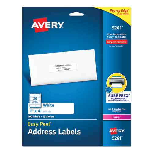 Avery® wholesale. AVERY Easy Peel White Address Labels W- Sure Feed Technology, Laser Printers, 1 X 4, White, 20-sheet, 25 Sheets-pack. HSD Wholesale: Janitorial Supplies, Breakroom Supplies, Office Supplies.