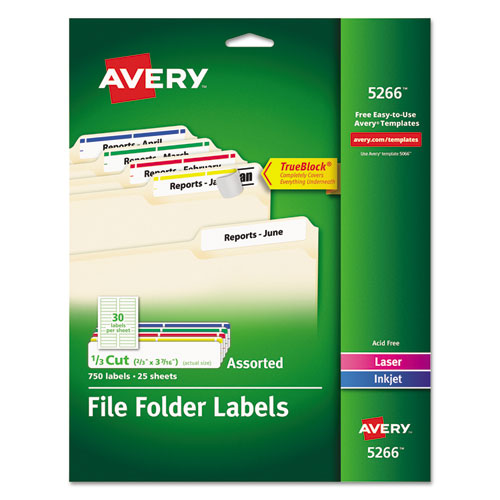 Avery® wholesale. AVERY Permanent Trueblock File Folder Labels With Sure Feed Technology, 0.66 X 3.44, White, 30-sheet, 25 Sheets-pack. HSD Wholesale: Janitorial Supplies, Breakroom Supplies, Office Supplies.