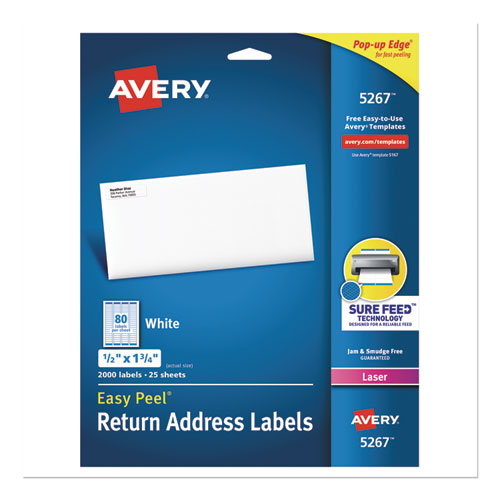 Avery® wholesale. AVERY Easy Peel White Address Labels W- Sure Feed Technology, Laser Printers, 0.5 X 1.75, White, 80-sheet, 25 Sheets-pack. HSD Wholesale: Janitorial Supplies, Breakroom Supplies, Office Supplies.