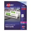 Avery® wholesale. AVERY Medium Embossed Tent Cards, White, 2 1-2 X 8.5, 2 Cards-sheet, 100-box. HSD Wholesale: Janitorial Supplies, Breakroom Supplies, Office Supplies.