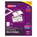 Avery® wholesale. AVERY Self-laminating Laser-inkjet Printer Badges, 2 1-4 X 3 1-2, White, 30-box. HSD Wholesale: Janitorial Supplies, Breakroom Supplies, Office Supplies.