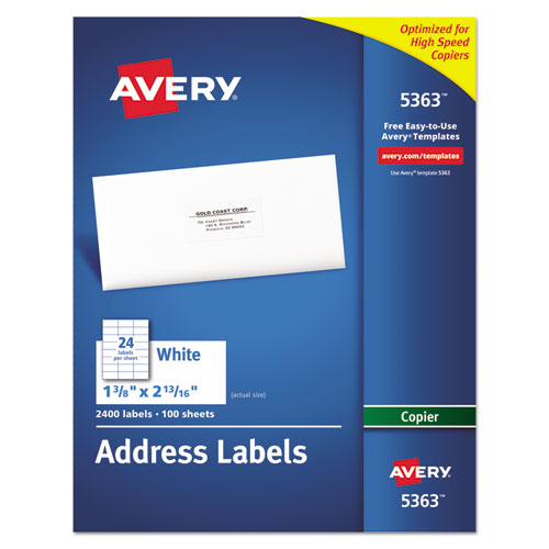 Avery® wholesale. AVERY Copier Mailing Labels, Copiers, 1.38 X 2.81, White, 24-sheet, 100 Sheets-box. HSD Wholesale: Janitorial Supplies, Breakroom Supplies, Office Supplies.