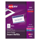 Avery® wholesale. AVERY Name Badge Insert Refills, Horizontal-vertical, 2 1-4 X 3 1-2, White, 400-box. HSD Wholesale: Janitorial Supplies, Breakroom Supplies, Office Supplies.