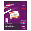 Avery® wholesale. AVERY Name Badge Insert Refills, Horizontal-vertical, 3 X 4, White, 300-box. HSD Wholesale: Janitorial Supplies, Breakroom Supplies, Office Supplies.
