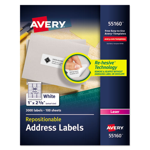 Avery® wholesale. AVERY Repositionable Address Labels W-surefeed, Laser, 1 X 2 5-8, White, 3000-box. HSD Wholesale: Janitorial Supplies, Breakroom Supplies, Office Supplies.