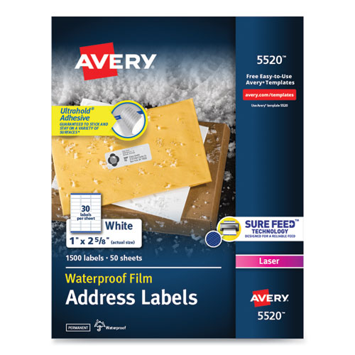 Avery® wholesale. AVERY Waterproof Address Labels With Trueblock And Sure Feed, Laser Printers, 1 X 2.63, White, 30-sheet, 50 Sheets-pack. HSD Wholesale: Janitorial Supplies, Breakroom Supplies, Office Supplies.