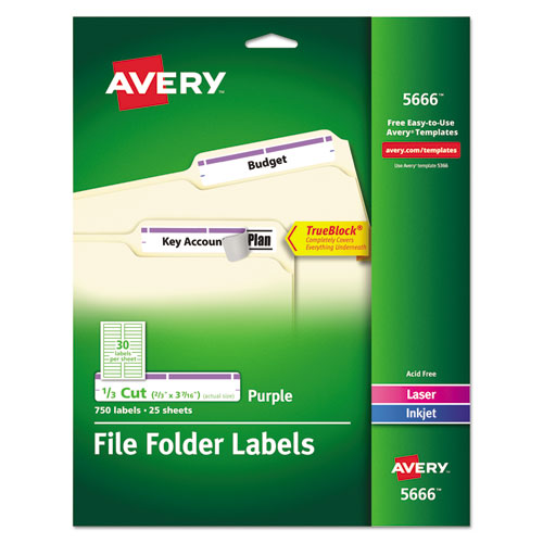 Avery® wholesale. AVERY Permanent Trueblock File Folder Labels With Sure Feed Technology, 0.66 X 3.44, White, 30-sheet, 25 Sheets-pack. HSD Wholesale: Janitorial Supplies, Breakroom Supplies, Office Supplies.