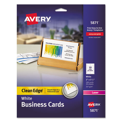 Avery® wholesale. AVERY Clean Edge Business Cards, Laser, 2 X 3 1-2, White, 200-pack. HSD Wholesale: Janitorial Supplies, Breakroom Supplies, Office Supplies.