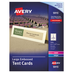 Avery® wholesale. AVERY Large Embossed Tent Card, Ivory, 3 1-2 X 11, 1 Card-sheet, 50-box. HSD Wholesale: Janitorial Supplies, Breakroom Supplies, Office Supplies.