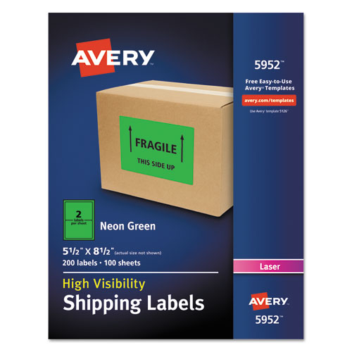 Avery® wholesale. AVERY High-visibility Permanent Laser Id Labels, 5 1-2 X 8.5, Neon Green, 200-box. HSD Wholesale: Janitorial Supplies, Breakroom Supplies, Office Supplies.