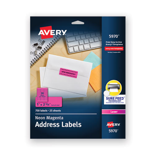 Avery® wholesale. AVERY High-visibility Permanent Laser Id Labels, 1 X 2 5-8, Neon Magenta, 750-pack. HSD Wholesale: Janitorial Supplies, Breakroom Supplies, Office Supplies.