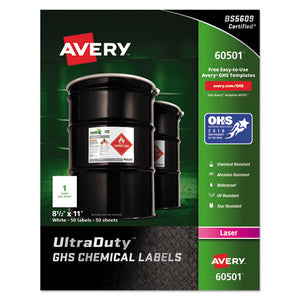 Avery® wholesale. AVERY Ultraduty Ghs Chemical Waterproof And Uv Resistant Labels, 8.5 X 11, White, 50-box. HSD Wholesale: Janitorial Supplies, Breakroom Supplies, Office Supplies.