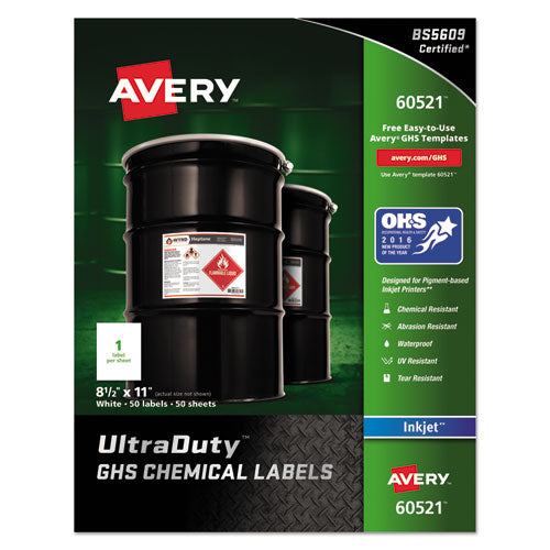 Avery® wholesale. AVERY Ultraduty Ghs Chemical Waterproof And Uv Resistant Labels, 8.5 X 11, White, 50-pack. HSD Wholesale: Janitorial Supplies, Breakroom Supplies, Office Supplies.