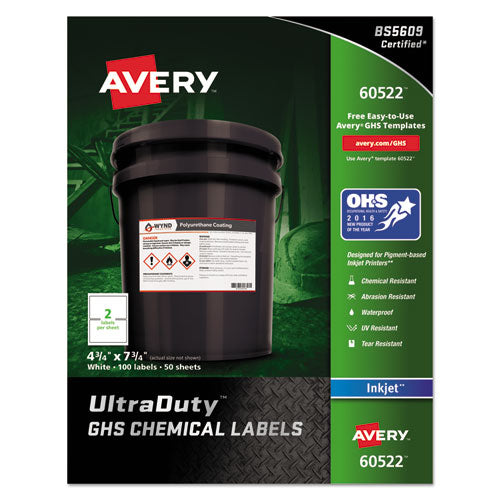 Avery® wholesale. AVERY Ultraduty Ghs Chemical Waterproof And Uv Resistant Labels, 4.75 X 7.75, White, 2-sheet, 50 Sheets-pack. HSD Wholesale: Janitorial Supplies, Breakroom Supplies, Office Supplies.