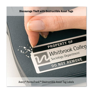 Avery® wholesale. AVERY Permatrack Destructible Asset Tag Labels, Laser Printers, 1.25 X 2.75, White, 14-sheet, 8 Sheets-pack. HSD Wholesale: Janitorial Supplies, Breakroom Supplies, Office Supplies.