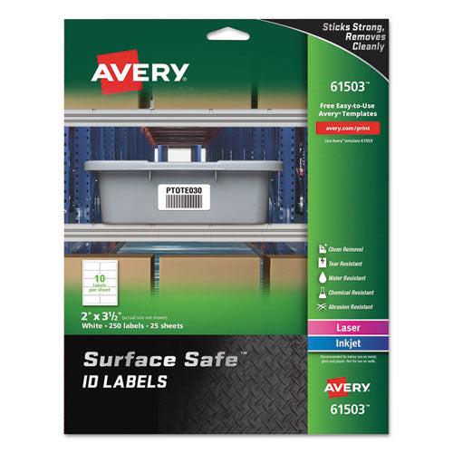 Avery® wholesale. AVERY Surface Safe Id Labels, Inkjet-laser Printers, 2 X 3.5, White, 10-sheet, 25 Sheets-pack. HSD Wholesale: Janitorial Supplies, Breakroom Supplies, Office Supplies.