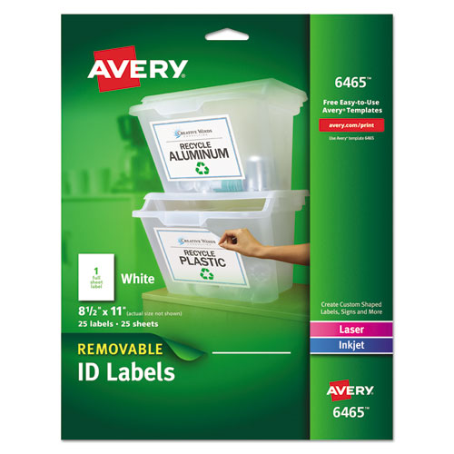 Avery® wholesale. AVERY Removable Multi-use Labels, Inkjet-laser Printers, 8.5 X 11, White, 25-pack. HSD Wholesale: Janitorial Supplies, Breakroom Supplies, Office Supplies.