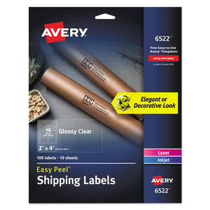 Avery® wholesale. AVERY Glossy Clear Easy Peel Mailing Labels W- Sure Feed Technology, Inkjet-laser Printers, 2 X 4, Clear, 10-sheet, 10 Sheets-pack. HSD Wholesale: Janitorial Supplies, Breakroom Supplies, Office Supplies.