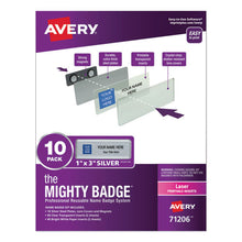 Load image into Gallery viewer, Avery® wholesale. The Mighty Badge Name Badge Holder Kit, Horizontal, 3 X 1, Laser, Silver, 10 Holders- 80 Inserts. HSD Wholesale: Janitorial Supplies, Breakroom Supplies, Office Supplies.