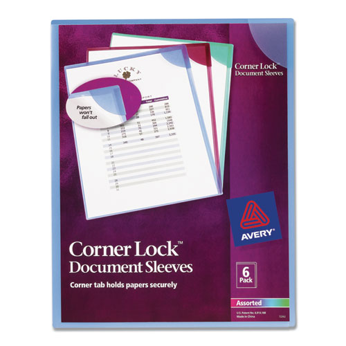 Avery® wholesale. AVERY Corner Lock Document Sleeves, Letter Size, Assorted Colors, 6-pack. HSD Wholesale: Janitorial Supplies, Breakroom Supplies, Office Supplies.