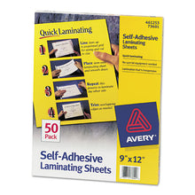 Load image into Gallery viewer, Avery® wholesale. AVERY Clear Self-adhesive Laminating Sheets, 3 Mil, 9&quot; X 12&quot;, Matte Clear, 50-box. HSD Wholesale: Janitorial Supplies, Breakroom Supplies, Office Supplies.