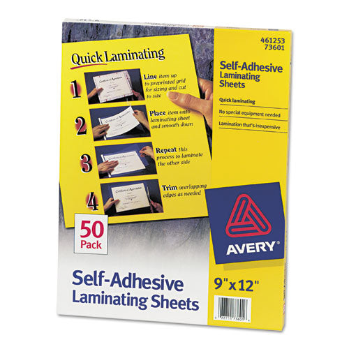 Avery® wholesale. AVERY Clear Self-adhesive Laminating Sheets, 3 Mil, 9" X 12", Matte Clear, 50-box. HSD Wholesale: Janitorial Supplies, Breakroom Supplies, Office Supplies.