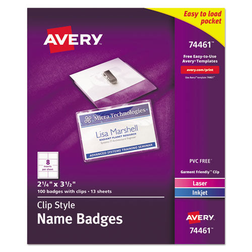 Avery® wholesale. AVERY Clip-style Badge Holder With Laser-inkjet Insert, Top Load, 3.5 X 2.25, White, 100-box. HSD Wholesale: Janitorial Supplies, Breakroom Supplies, Office Supplies.