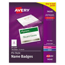 Avery® wholesale. AVERY Pin-style Badge Holder With Laser-inkjet Insert, Top Load, 4 X 3, White, 100-box. HSD Wholesale: Janitorial Supplies, Breakroom Supplies, Office Supplies.