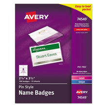 Load image into Gallery viewer, Avery® wholesale. AVERY Pin-style Badge Holder With Laser-inkjet Insert, Top Load, 3.5 X 2.25, White, 100-box. HSD Wholesale: Janitorial Supplies, Breakroom Supplies, Office Supplies.