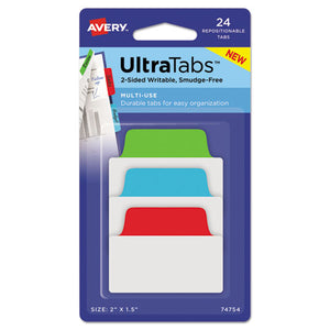 Avery® wholesale. AVERY Ultra Tabs Repositionable Standard Tabs, 1-5-cut Tabs, Assorted Primary Colors, 2" Wide, 24-pack. HSD Wholesale: Janitorial Supplies, Breakroom Supplies, Office Supplies.