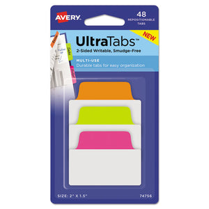 Avery® wholesale. AVERY Ultra Tabs Repositionable Standard Tabs, 1-5-cut Tabs, Assorted Neon, 2" Wide, 48-pack. HSD Wholesale: Janitorial Supplies, Breakroom Supplies, Office Supplies.