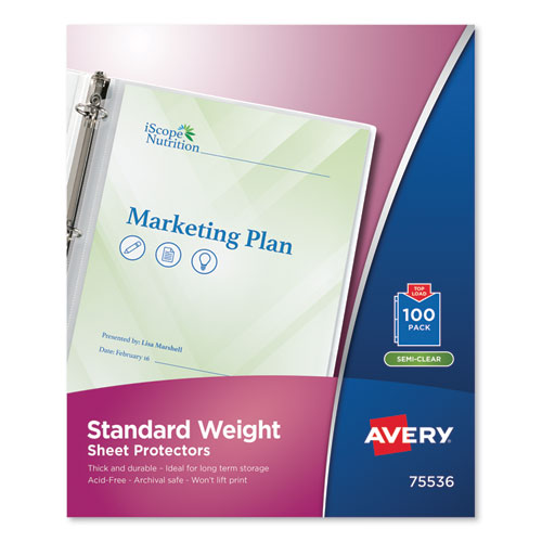 Avery® wholesale. Top-load Sheet Protector, Standard, Letter, Semi-clear, 100-box. HSD Wholesale: Janitorial Supplies, Breakroom Supplies, Office Supplies.