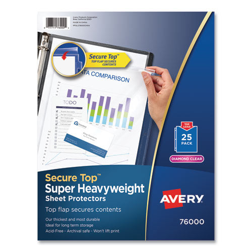 Avery® wholesale. AVERY Secure Top Sheet Protectors, Super Heavy Gauge, Letter, Diamond Clear, 25-pack. HSD Wholesale: Janitorial Supplies, Breakroom Supplies, Office Supplies.