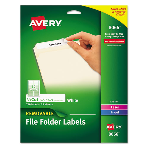 Avery® wholesale. AVERY Removable File Folder Labels With Sure Feed Technology, 0.66 X 3.44, White, 30-sheet, 25 Sheets-pack. HSD Wholesale: Janitorial Supplies, Breakroom Supplies, Office Supplies.