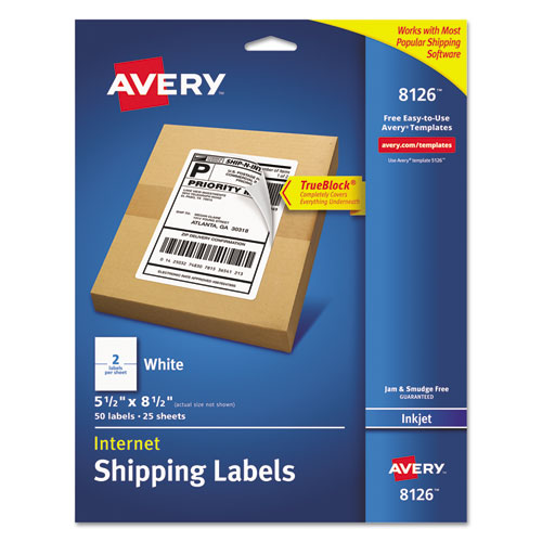 Avery® wholesale. AVERY Shipping Labels W- Trueblock Technology, Inkjet Printers, 5.5 X 8.5, White, 2-sheet, 25 Sheets-pack. HSD Wholesale: Janitorial Supplies, Breakroom Supplies, Office Supplies.