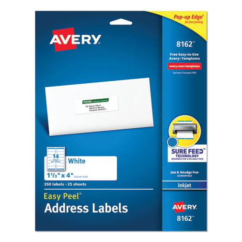 Avery® wholesale. AVERY Easy Peel White Address Labels W- Sure Feed Technology, Inkjet Printers, 1.33 X 4, White, 14-sheet, 25 Sheets-pack. HSD Wholesale: Janitorial Supplies, Breakroom Supplies, Office Supplies.